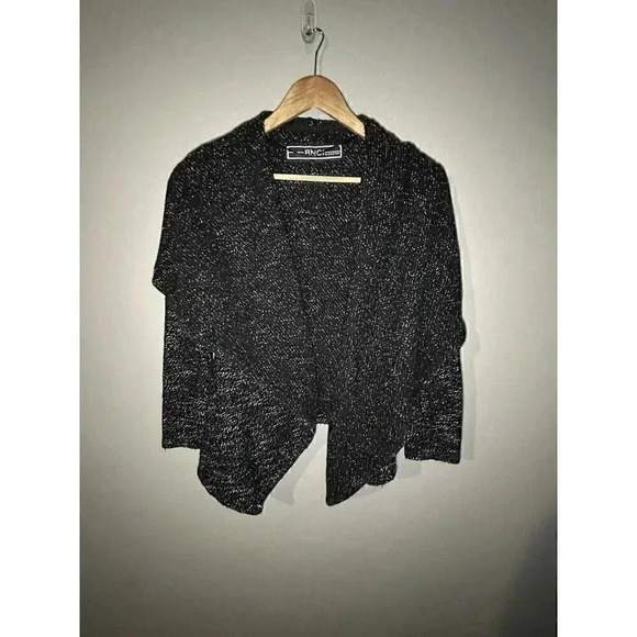 BNCI Blanc Noir Womens Small Drape Open Front Shawl Cardigan Heathered Black - Picture 1 of 5